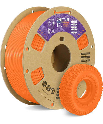 OVERTURE TPU 95A Flexible 3D Printer Filament 1.75mm, 1kg Black