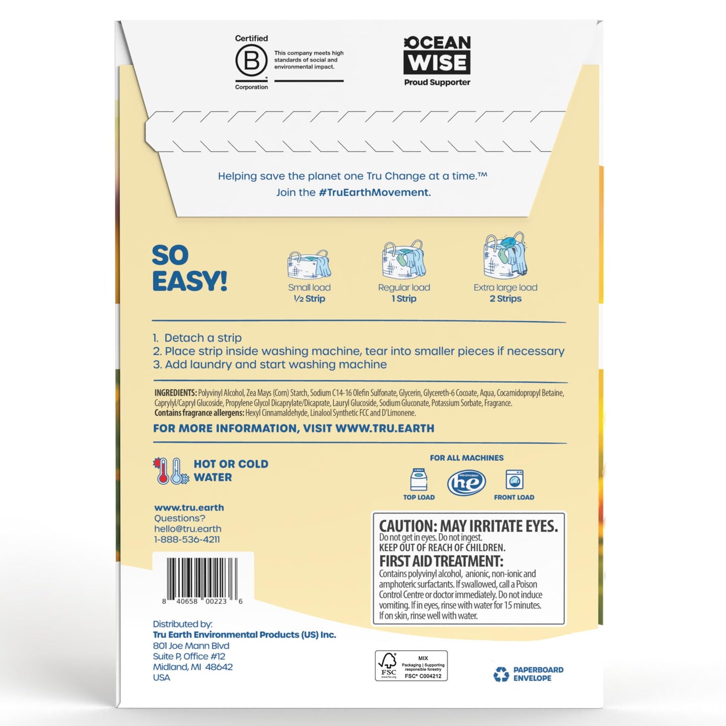 Tru Earth Compact Dry Laundry Detergent - Up to 128 Loads (64 Sheets) - Paraben-Free - Original Eco-Strip Liquidless Detergent, Travel - Fresh Linen | Packaging May Vary