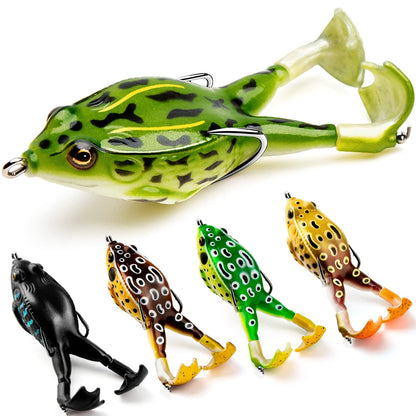 Topwater Frog Lure Bass Trout Fishing Lures Kit Set Realistic Prop Frog Soft Swimbait Floating Bait with Weedless Hooks for Freshwater Saltwater
