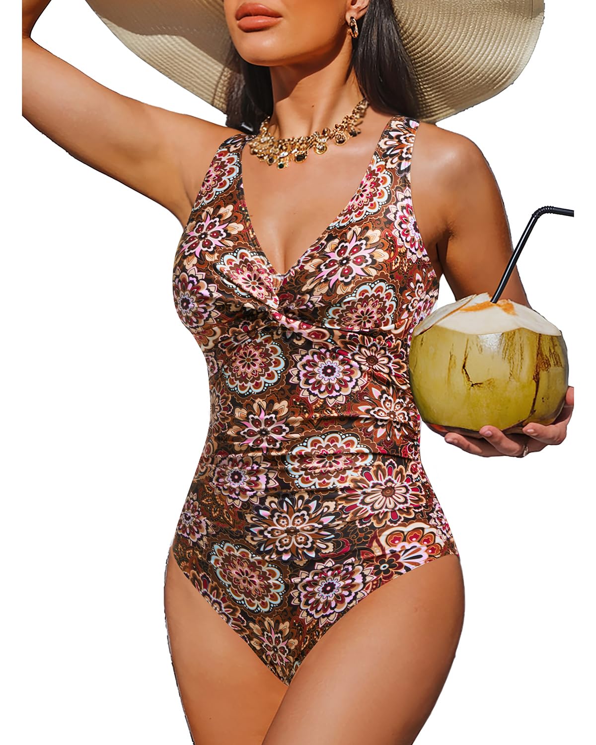 Women's Tummy Control One Piece Swimsuit Push Up Full Coverage Bathing Suit