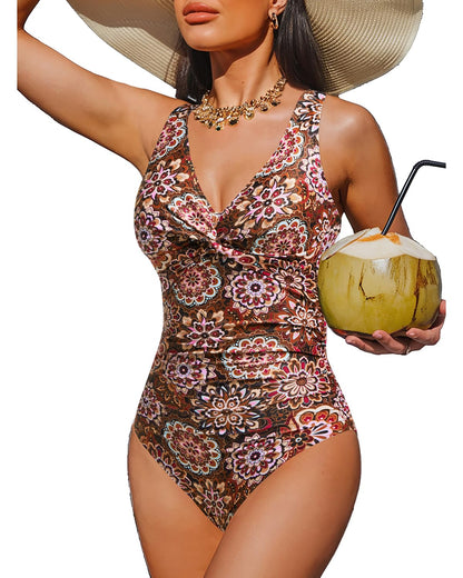 Women's Tummy Control One Piece Swimsuit Push Up Full Coverage Bathing Suit