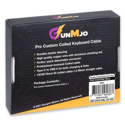 GUNMJO Pro Custom Coiled USB C Cable for Gaming Keyboard, Double-Sleeved Mechanical Keyboard Cable with Detachable Metal Aviator, 1.5M USB-C to USB-A, Carbon Black Color