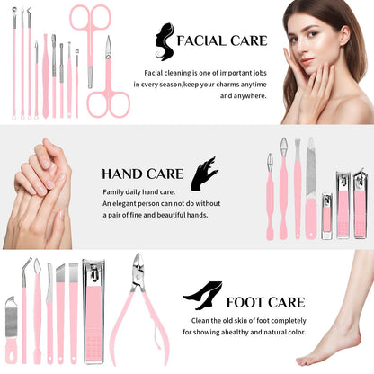 Manicure Set Professional Nail Clipper Kit-26 Pieces Stainless Steel Manicure Kit,Nail Care Tools with Luxurious Travel Case