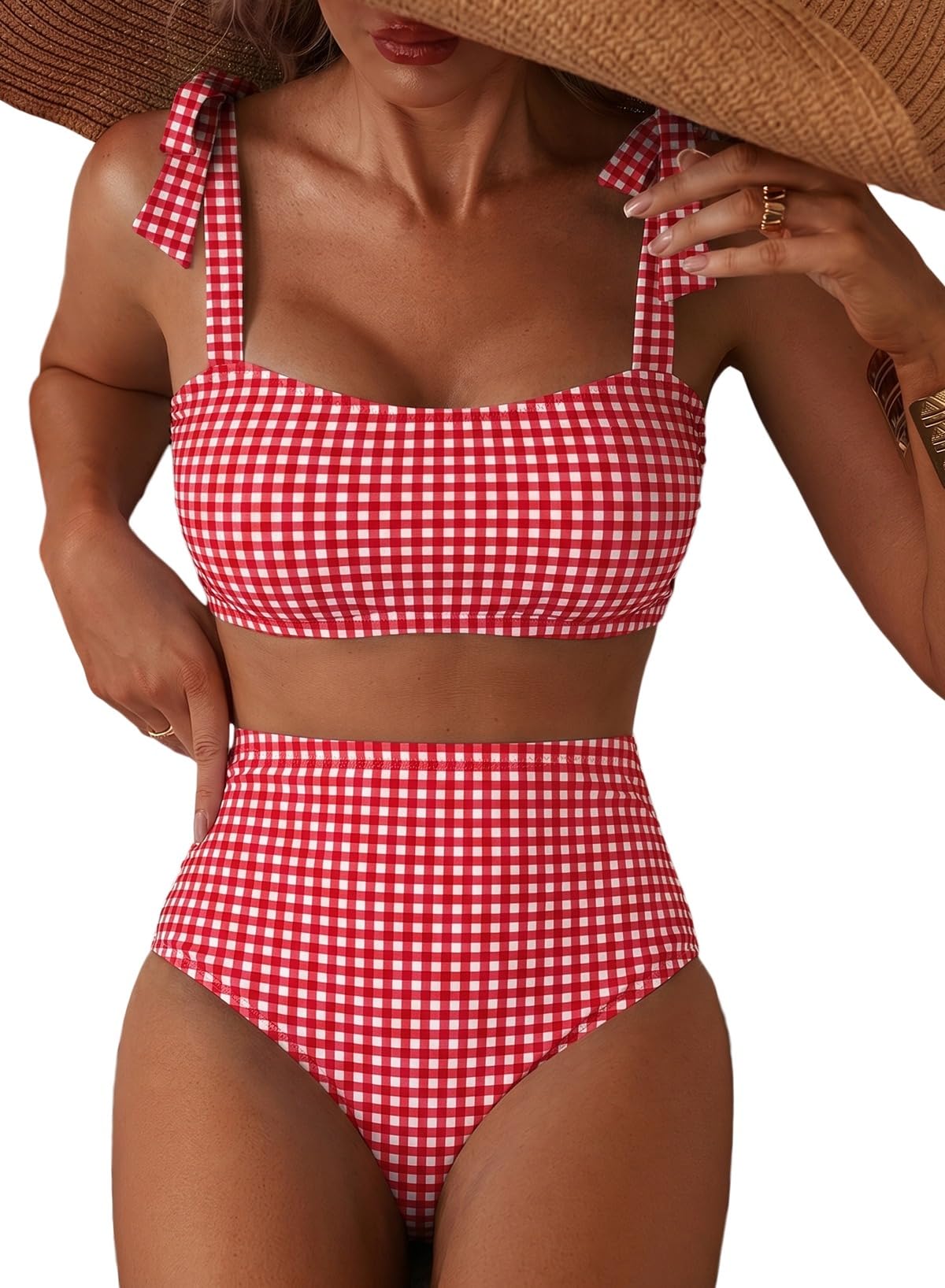 Herseas Women's Tie Shoulder Bikini Sets 2 Piece High Waisted Swimsuits