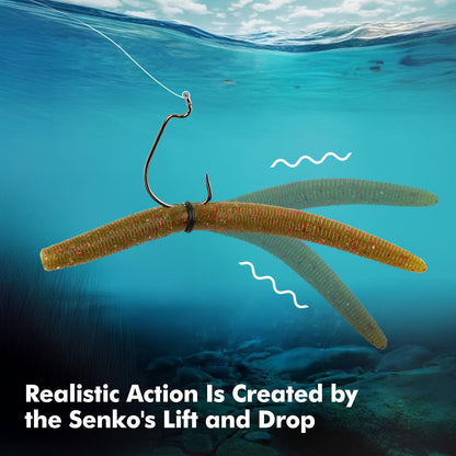 Senko Bait Soft Plastic Lures 5" Senkos 24 Pcs/100pcs for Wacky Rig Freshwater Fishing Green Pumpkin senko with Black Flake Pink Watermelon Double Color