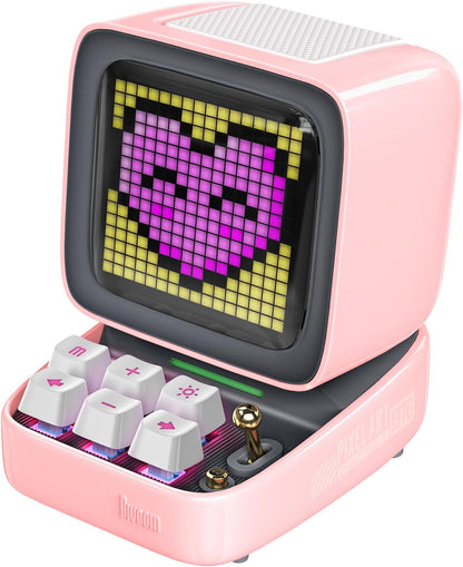 Divoom Ditoo Retro Pixel Art 15W Bluetooth Speaker,Cute Speaker with Alarm,White Noise & Mini Games,Iconic Desk Setup Speaker with 16X16 LED App Controlled Front Screen,Gifts for Anyone (Pink)