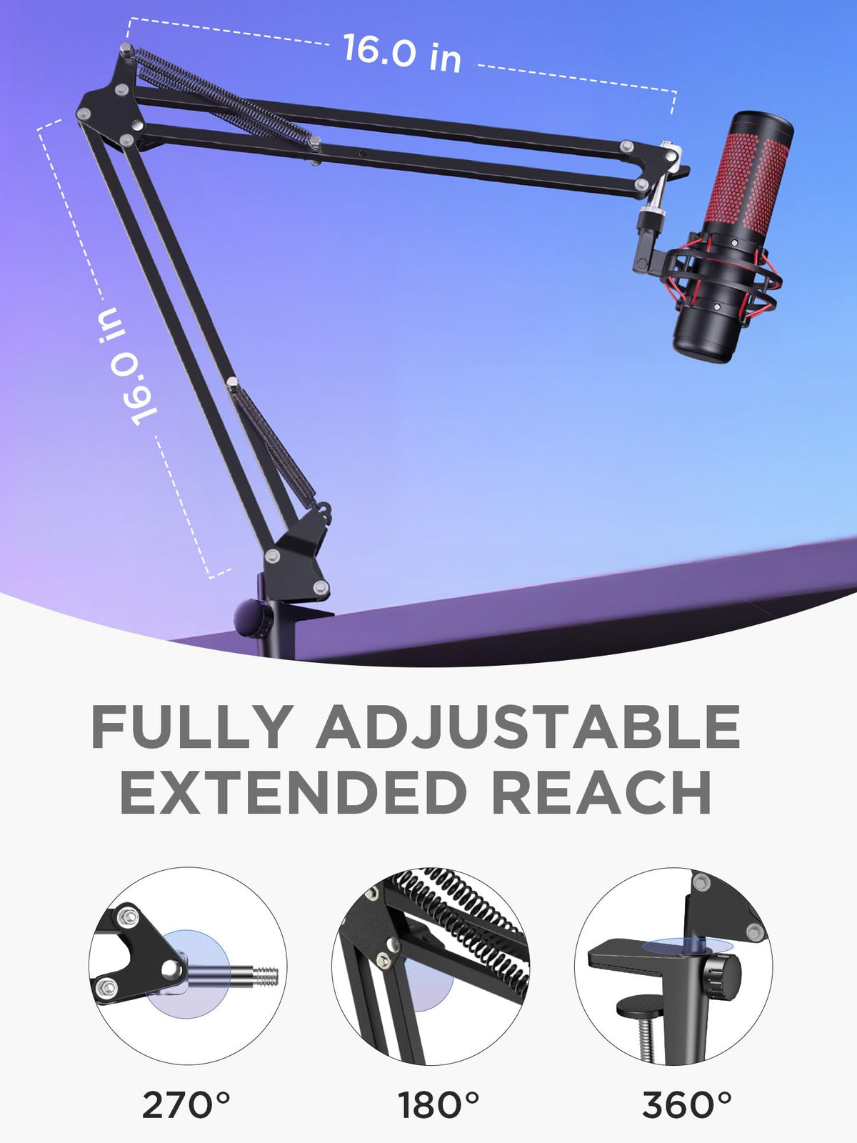 InnoGear Boom Arm Microphone Mic Stand for Blue Yeti Fifine HyperX, Black