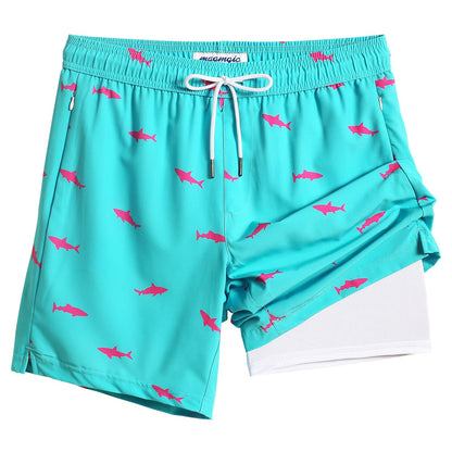 maamgic 2 in 1 Mens Swim Trunks 7 Inch Swim Shorts Swim Suits Board Shorts
