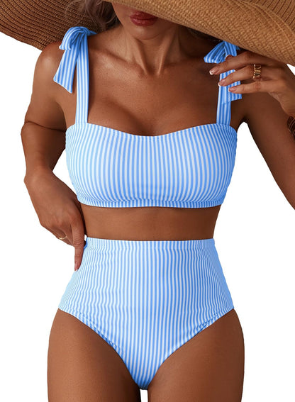 Herseas Women's Tie Shoulder Bikini Sets 2 Piece High Waisted Swimsuits