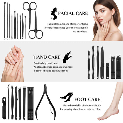 Manicure Set Professional Nail Clipper Kit-26 Pieces Stainless Steel Manicure Kit,Nail Care Tools with Luxurious Travel Case