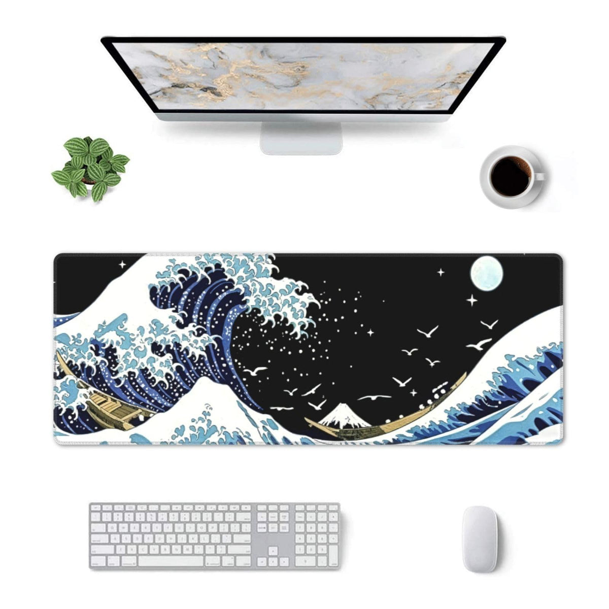 Gaming Mouse Pad, Large Black and Green Line Topographic Mousepad Laptop, Extended Mouse Mat, Long XL Waterproof Keyboard Pads, Big Non-Slip Mousepads for Game Office Home, 31.5 x 11.8 in
