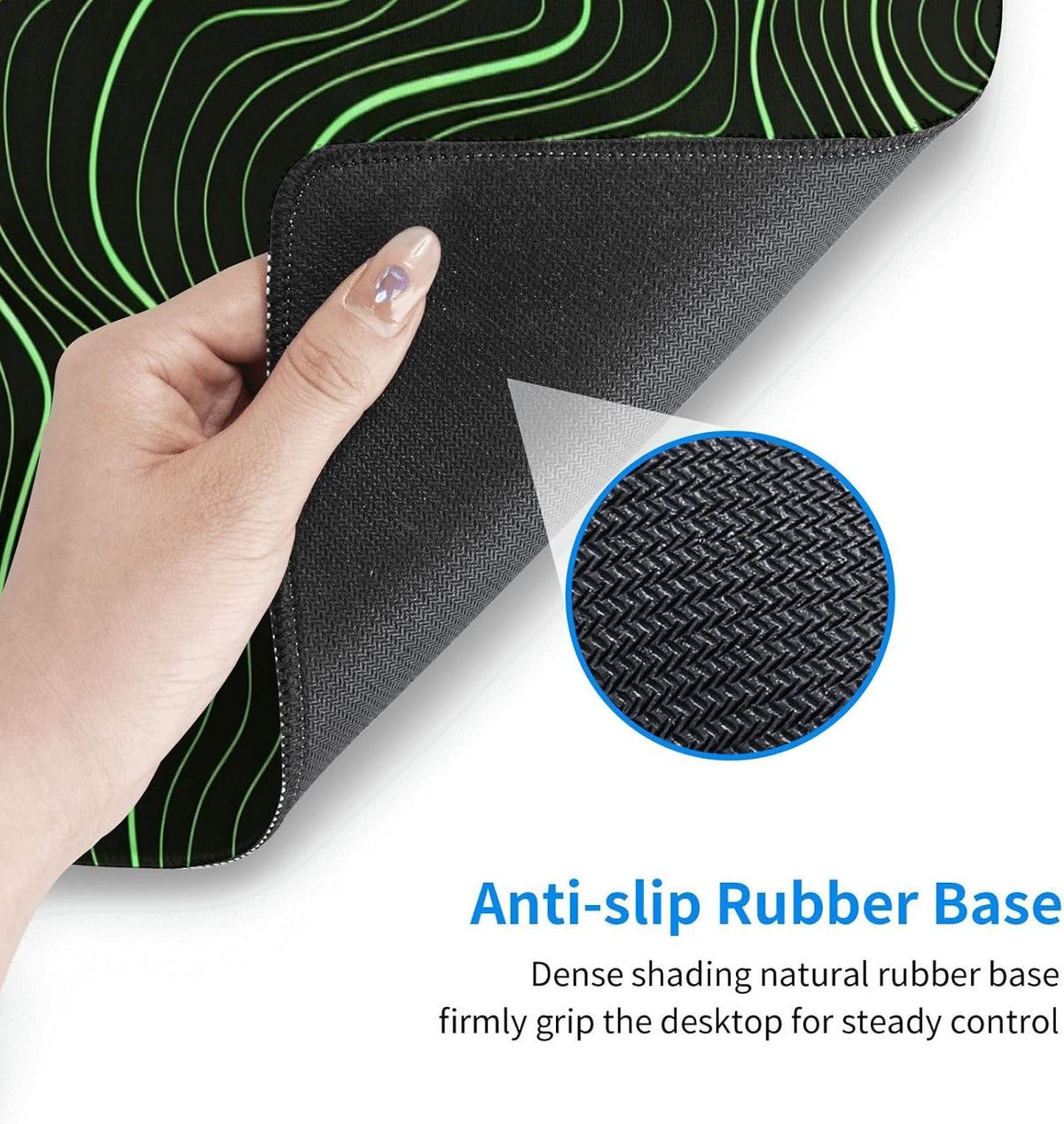 Gaming Mouse Pad, Large Black and Green Line Topographic Mousepad Laptop, Extended Mouse Mat, Long XL Waterproof Keyboard Pads, Big Non-Slip Mousepads for Game Office Home, 31.5 x 11.8 in