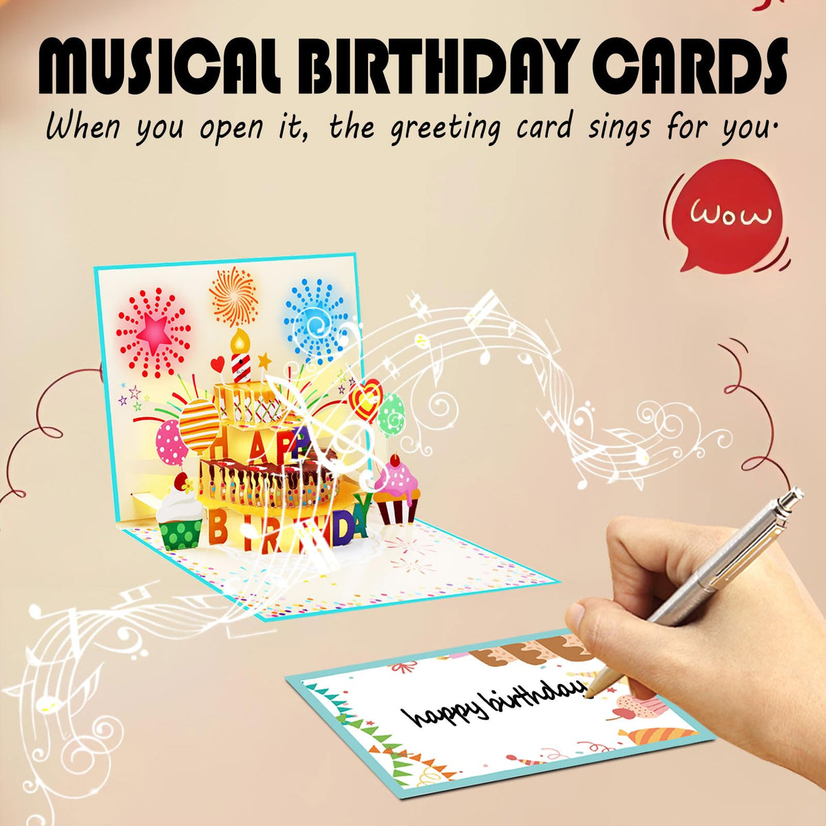 Pop Up Birthday Cards for Men, LED Light & Music Blow The Candle