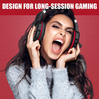 BENGOO G9000 Stereo Gaming Headset for PS4 PC Xbox One PS5 Controller, Noise Cancelling Over Ear Headphones with Mic, LED Light, 7.1 Surround Sound, Soft Memory Earmuffs for Nintendo Xbox Series X|S