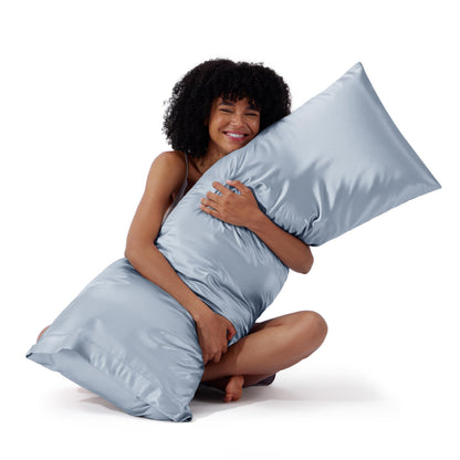 Bedsure Satin Pillowcase, Similar to Silk Pillow Cases Queen Size Set of 2, Cooling Pillow Case Covers with Envelope Closure, Room Decor Valentine Gifts for Women Men, Silver Grey, 20x30 Inches, 2pcs