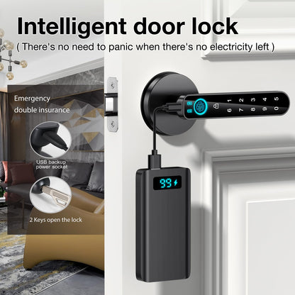 Fingerprint Door Lock- Smart Door knob,biometric Door Lock，with passcode keypad keyless Entry Door Handle，for Bedroom Home Hotel Office Apartment (Black with APP)