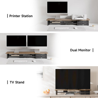 Fenge Monitor Stand, Desk Computer Riser with Frosted Storage Drawer, Oak
