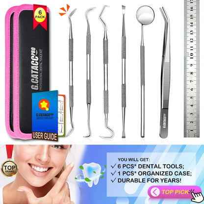 G.CATACC Dental Tools, Dental Pick Teeth Cleaning Tools Hygiene Kit, Plaque Remover for Teeth, Professional Stainless Steel Tooth Scraper Plaque Tartar Cleaner - with Case