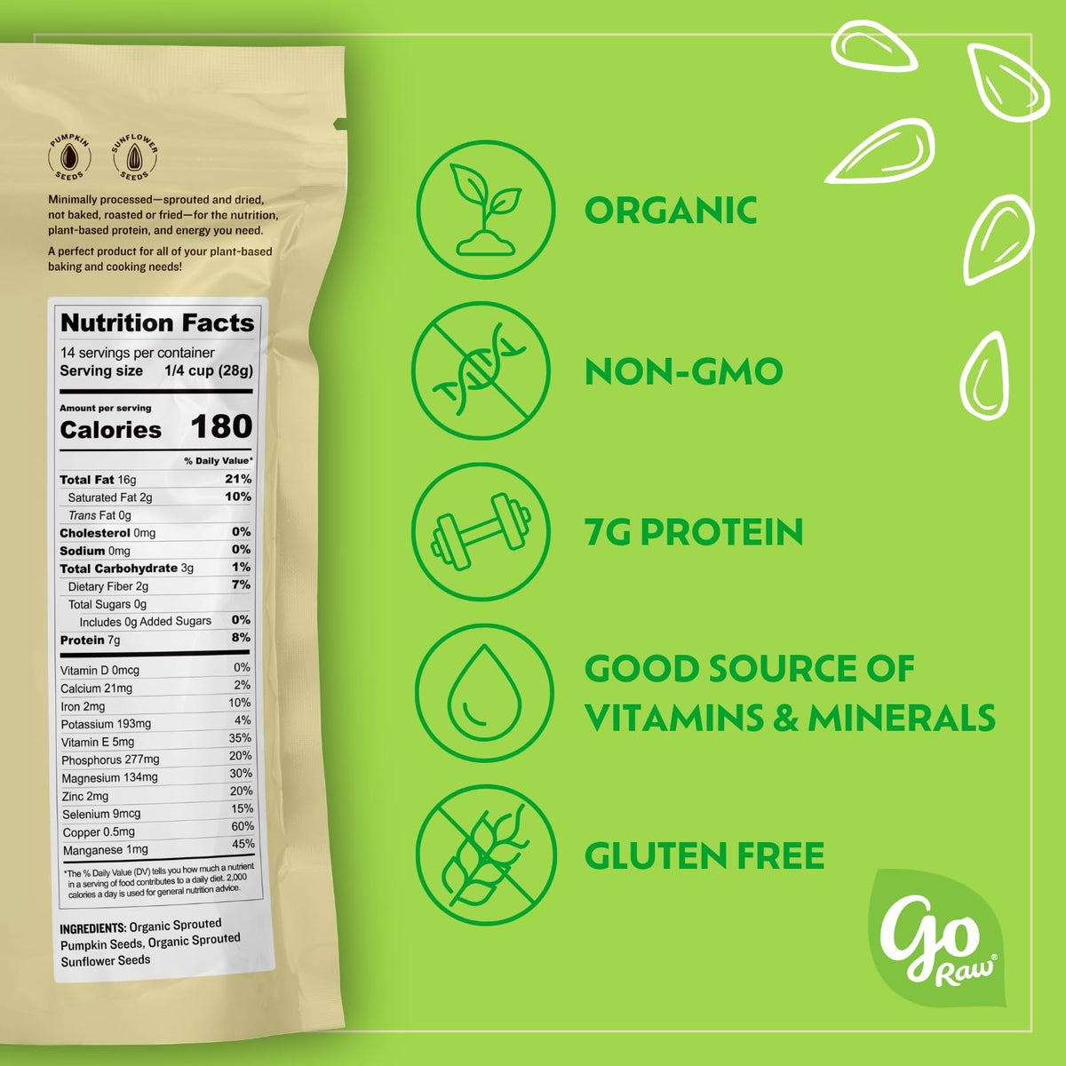 Go Raw Organic Sprouted Pumpkin Seeds - Sea Salted Pepita Snack