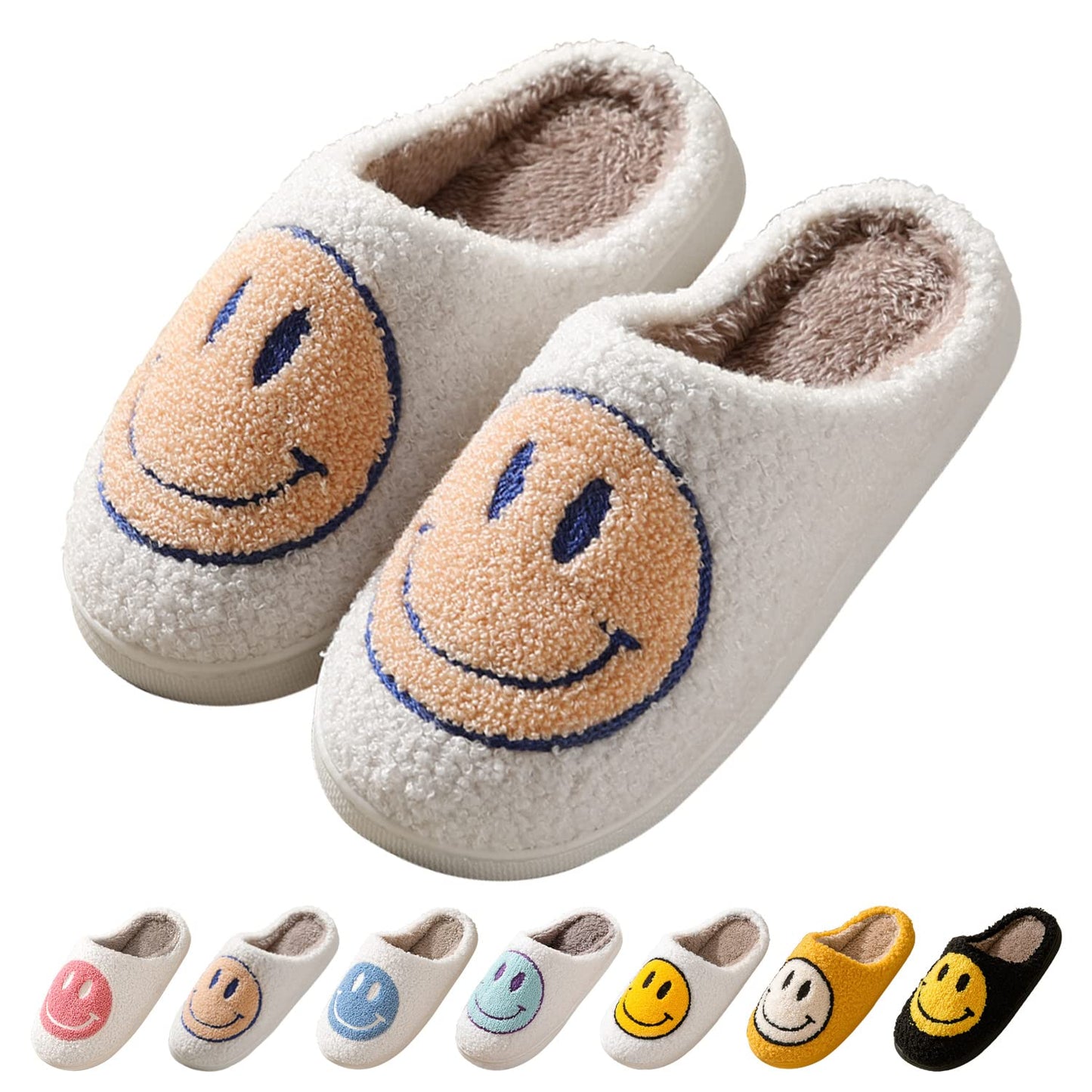 Smile Face Slippers fpr Women Happy face slippers Retro Soft Plush Warm Slip-on Slippers, Cozy Indoor Outdoor Slippers