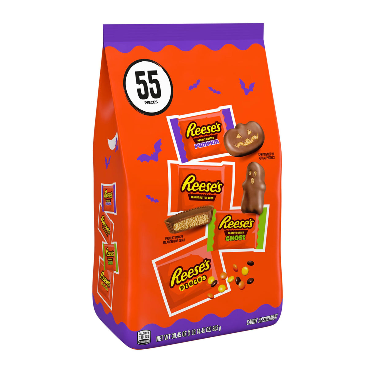 Reese's Assorted Peanut Butter Halloween Candy Pumpkin Bowl, 110 ct