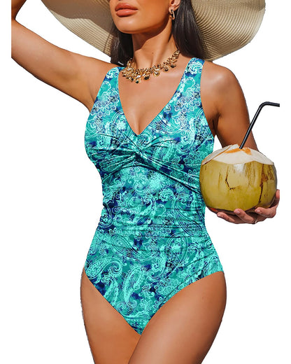 Women's Tummy Control One Piece Swimsuit Push Up Full Coverage Bathing Suit