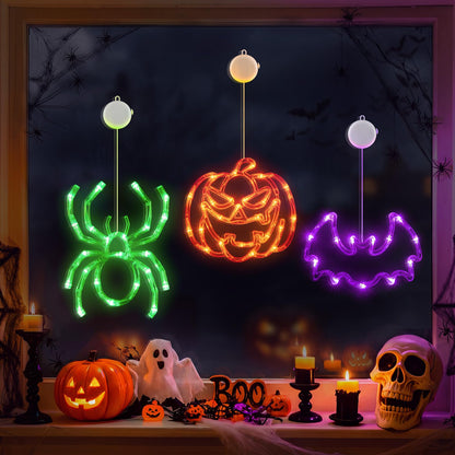 Minetom 3 Pack Halloween Windows Lights - Pumpkin, Ghost, Hat with Timer