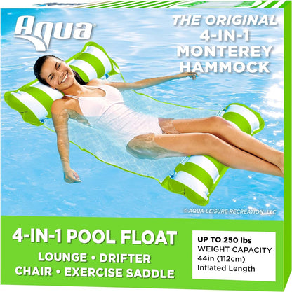 Aqua 4-in-1 Monterey Hammock Pool Float & Water Hammocks – 2-3-4 Multipacks – Multiple Colors/Styles – for Adults and Kids Floating