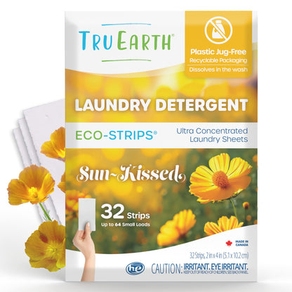 Tru Earth Compact Dry Laundry Detergent - Up to 128 Loads (64 Sheets) - Paraben-Free - Original Eco-Strip Liquidless Detergent, Travel - Fresh Linen | Packaging May Vary