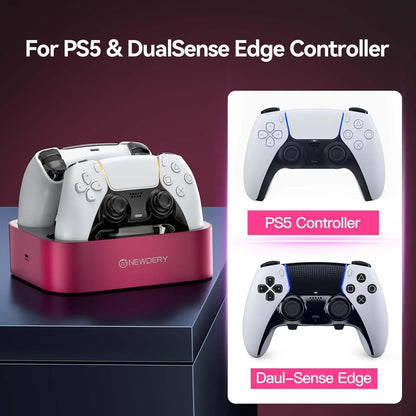 NEWDERY for PS5 Controller Charger Station Compatible with Dualsense Edge, Fast Charging Dock Stand with Cable, Dual Charging Station for PlayStation 5 & DualSense Edge Controller