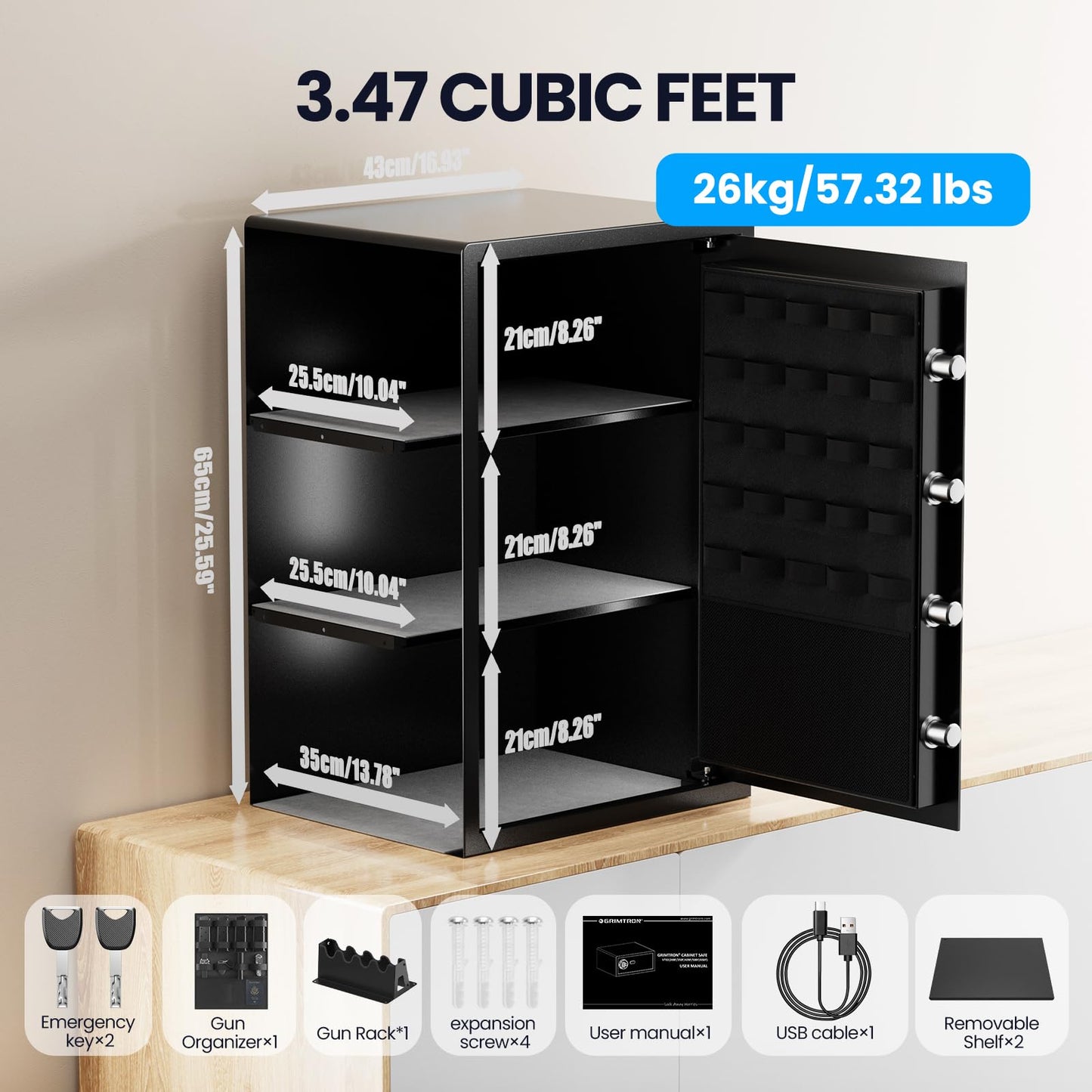 Grimtron Smart Biometric Safe - (0.80 cu. ft.) Fingerprint Lock Box with Silent Mode, Backlit Keypad and LED Light, Small Caja Fuerte with Anti-Rust and Anti-Theft