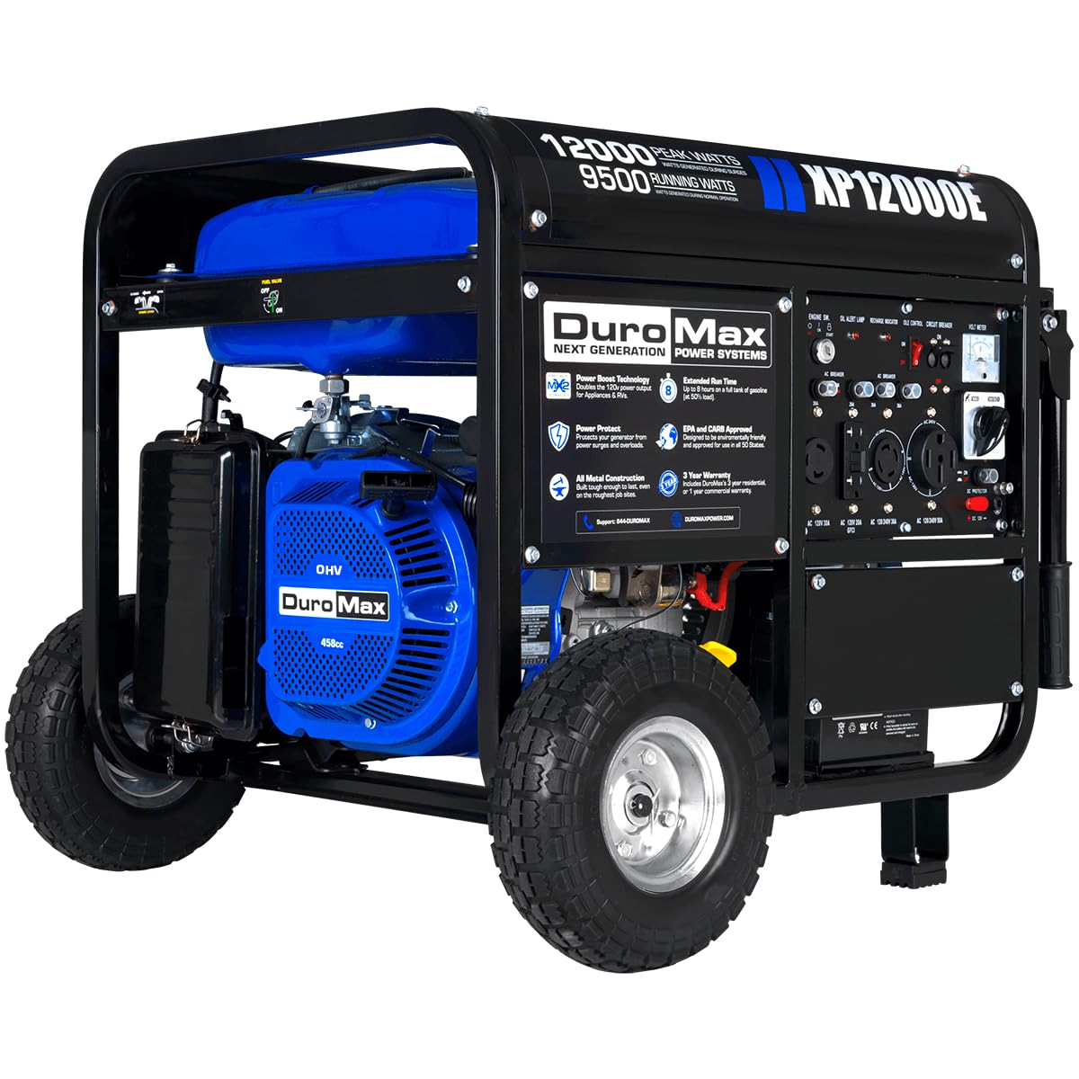 DuroMax XP13000EH 13,000-Watt Dual Fuel Portable Generator - Gas & Propane, Electric Start, Whole Home Backup Power, Transfer Switch Ready, RV & Emergency Ready