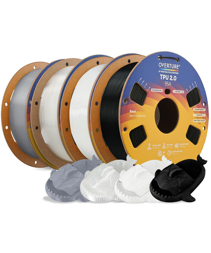 OVERTURE TPU 95A Flexible 3D Printer Filament 1.75mm, 1kg Black