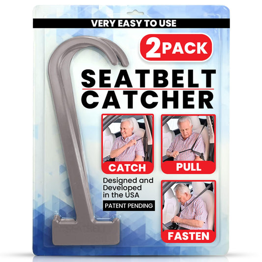 Seatbelt Catcher Seat Belt Aid Grabber - for Elderly & Disabled, Seatbelt Reacher Tool for Seniors with Back, Shoulder, or Elbow Injury, Easy Reach Mobility & Daily Living Aid, 2 Pack, Black