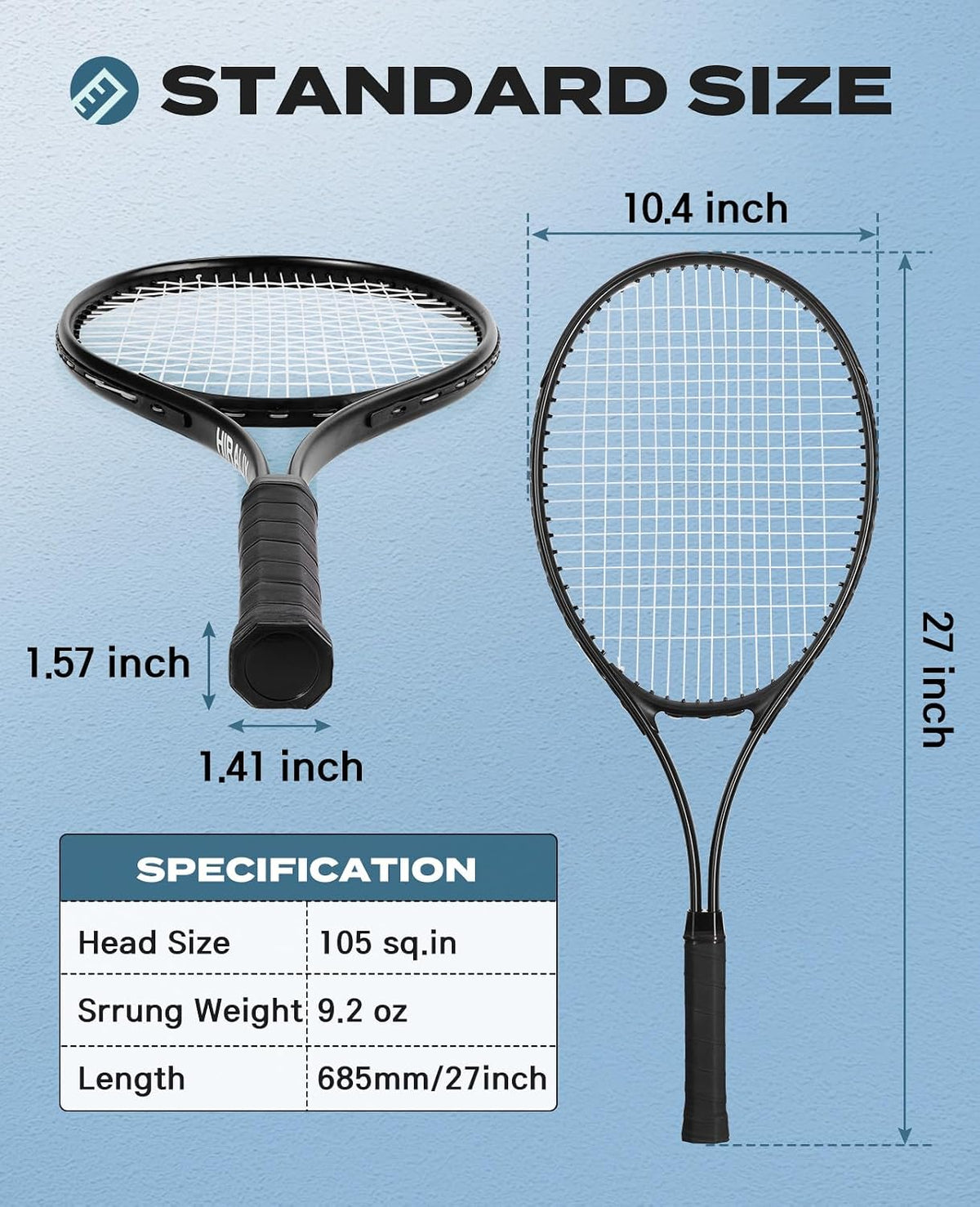 HIRALIY 27-Inch Tennis Racket for Adults with Ball and Carry Bag