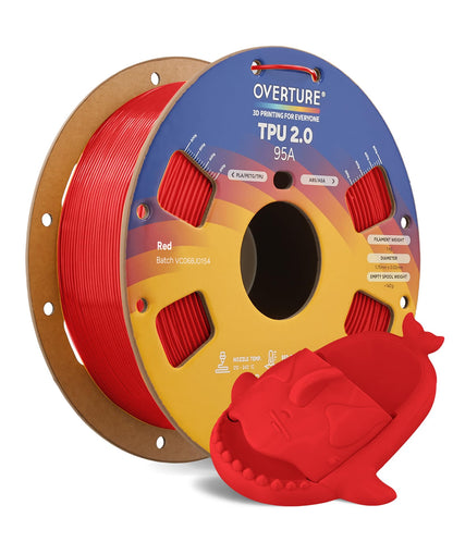OVERTURE TPU 95A Flexible 3D Printer Filament 1.75mm, 1kg Black