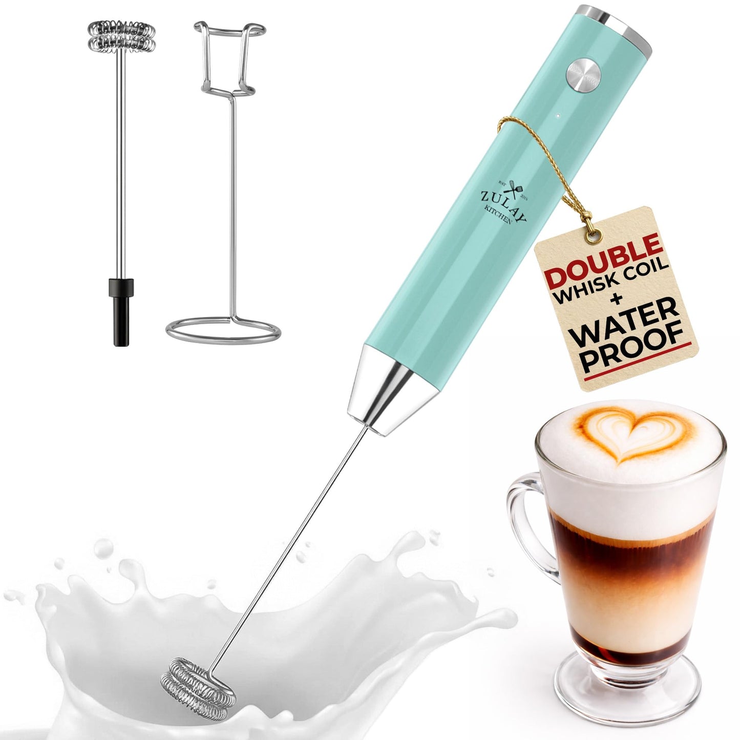 Zulay Kitchen Powerful Milk Frother Wand With 2 Duracell Batteries - Ultra Fast Handheld Drink Mixer - Electric Whisk Foam Maker for Coffee, Lattes, Cappuccino, Matcha, Hot Chocolate & Creamer - Black