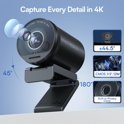 EMEET S600 4K Webcam for Streaming, Sony 1/2.55'' Sensor, PDAF Autofocus
