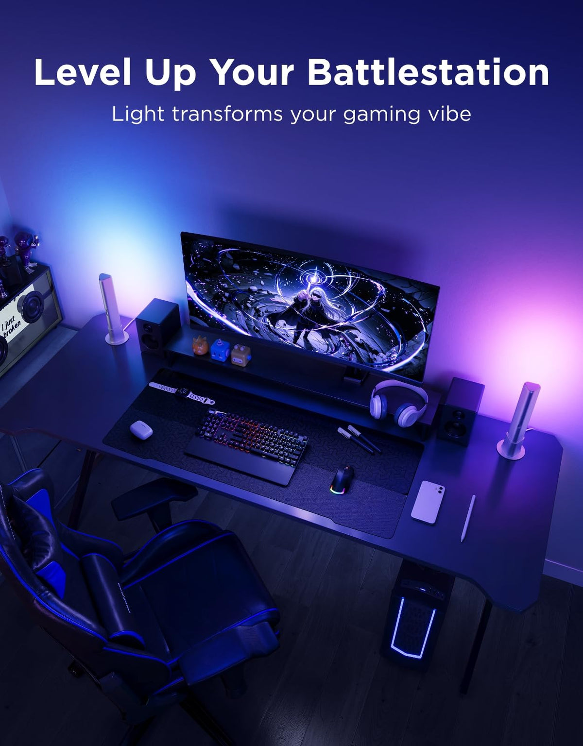 Govee Smart Light Bar, RGBICWW TV Lights for Living Room, Gaming, Black