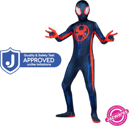 Marvel Miles Morales: Spider-Man Official Youth Deluxe Zentai Costume - Stretch Spandex with Hidden Zippers and Wrist Slits