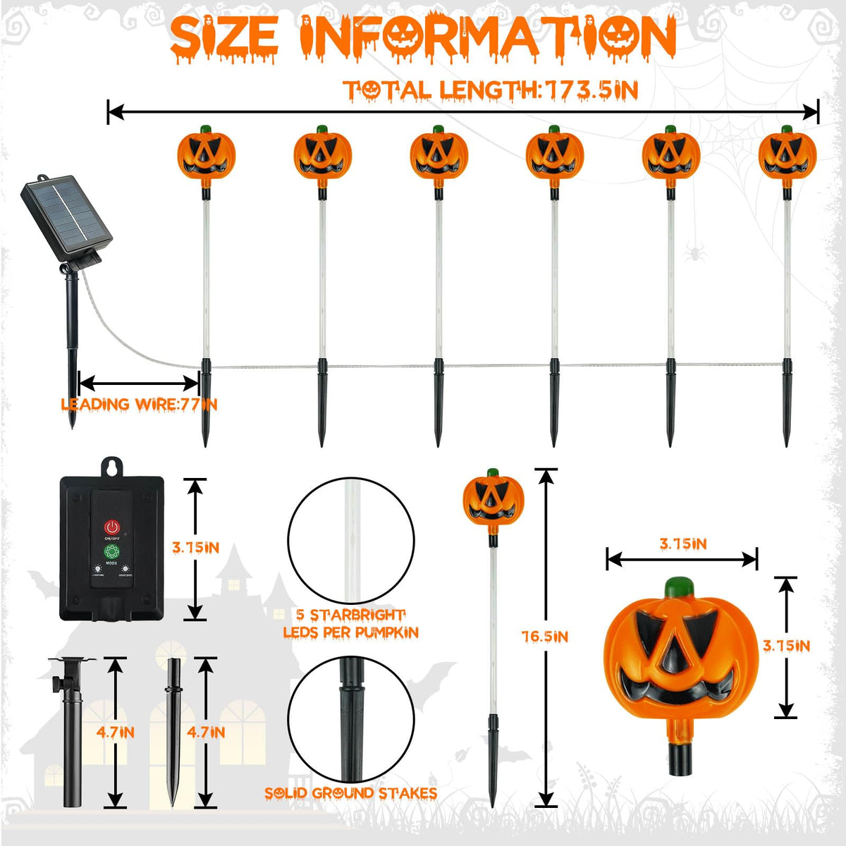 12 Pack Solar Pumpkin Lights Outdoor Waterproof for Halloween Decorations