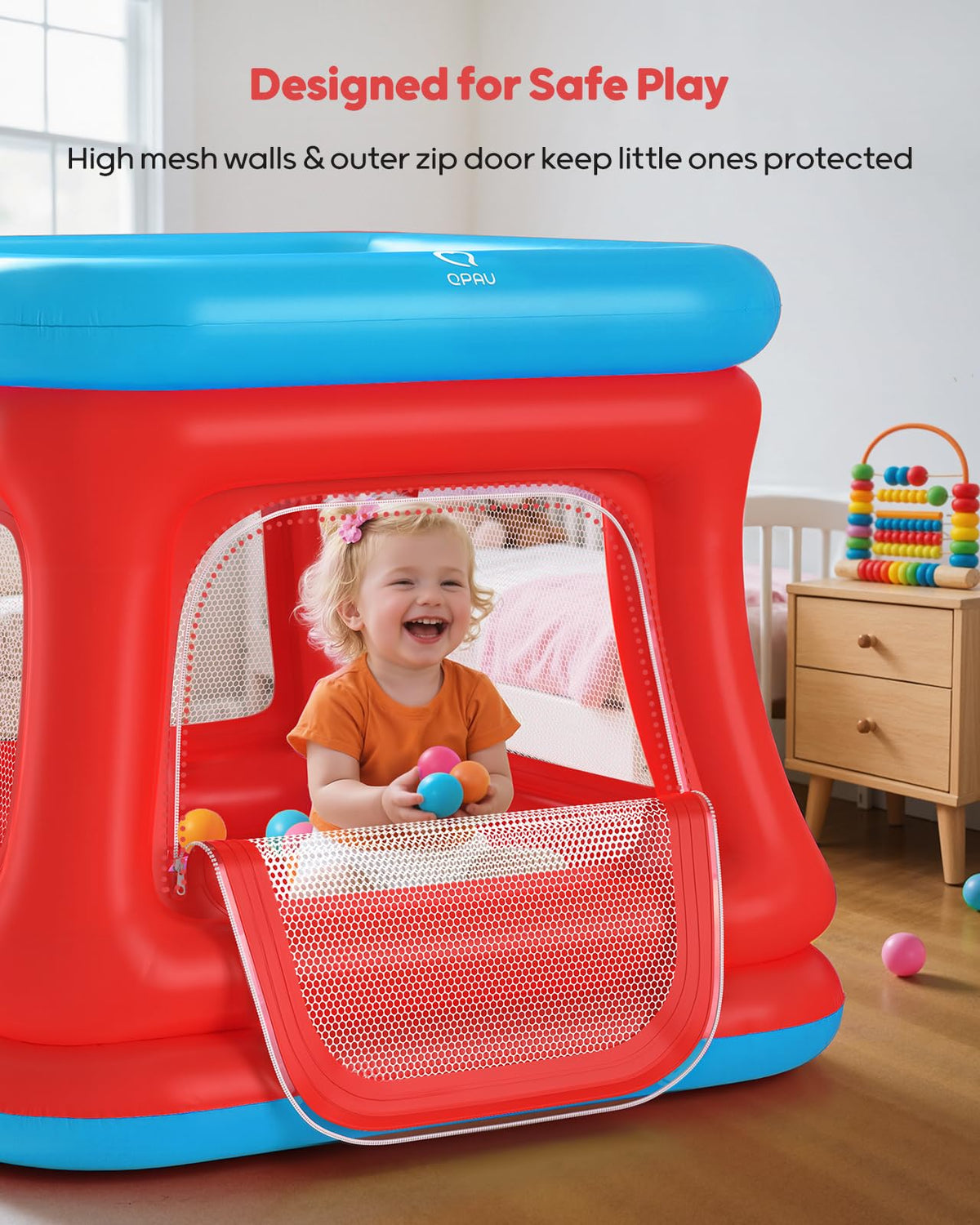 QPAU 3-in-1 Inflatable Bounce House with Pump for Toddlers 1-3