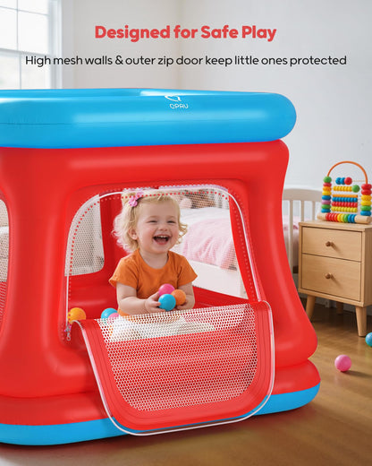 QPAU 3-in-1 Inflatable Bounce House with Pump for Toddlers 1-3