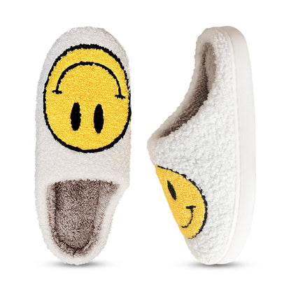 Smile Face Slippers fpr Women Happy face slippers Retro Soft Plush Warm Slip-on Slippers, Cozy Indoor Outdoor Slippers