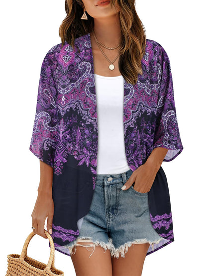 CHICGAL Womens Floral Kimono Cardigan Beach Cover Up Casual Summer Tops
