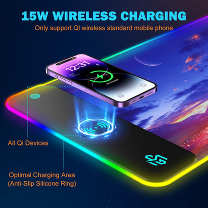 TARKARI Mouse Pad Gaming Wireless Charging, 800x300x4mm, Black