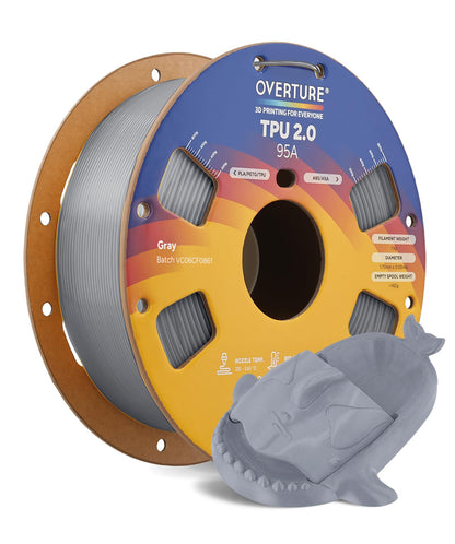 OVERTURE TPU 95A Flexible 3D Printer Filament 1.75mm, 1kg Black