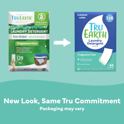 Tru Earth Compact Dry Laundry Detergent - Up to 128 Loads (64 Sheets) - Paraben-Free - Original Eco-Strip Liquidless Detergent, Travel - Fresh Linen | Packaging May Vary