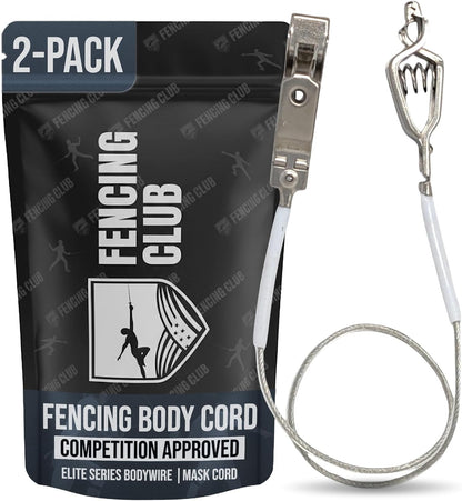 Fencing Foil/Saber Mask Cord, Elite Series, Head Wire Clamp Clip, Clear Wire, Competition Approved (2 Pack)