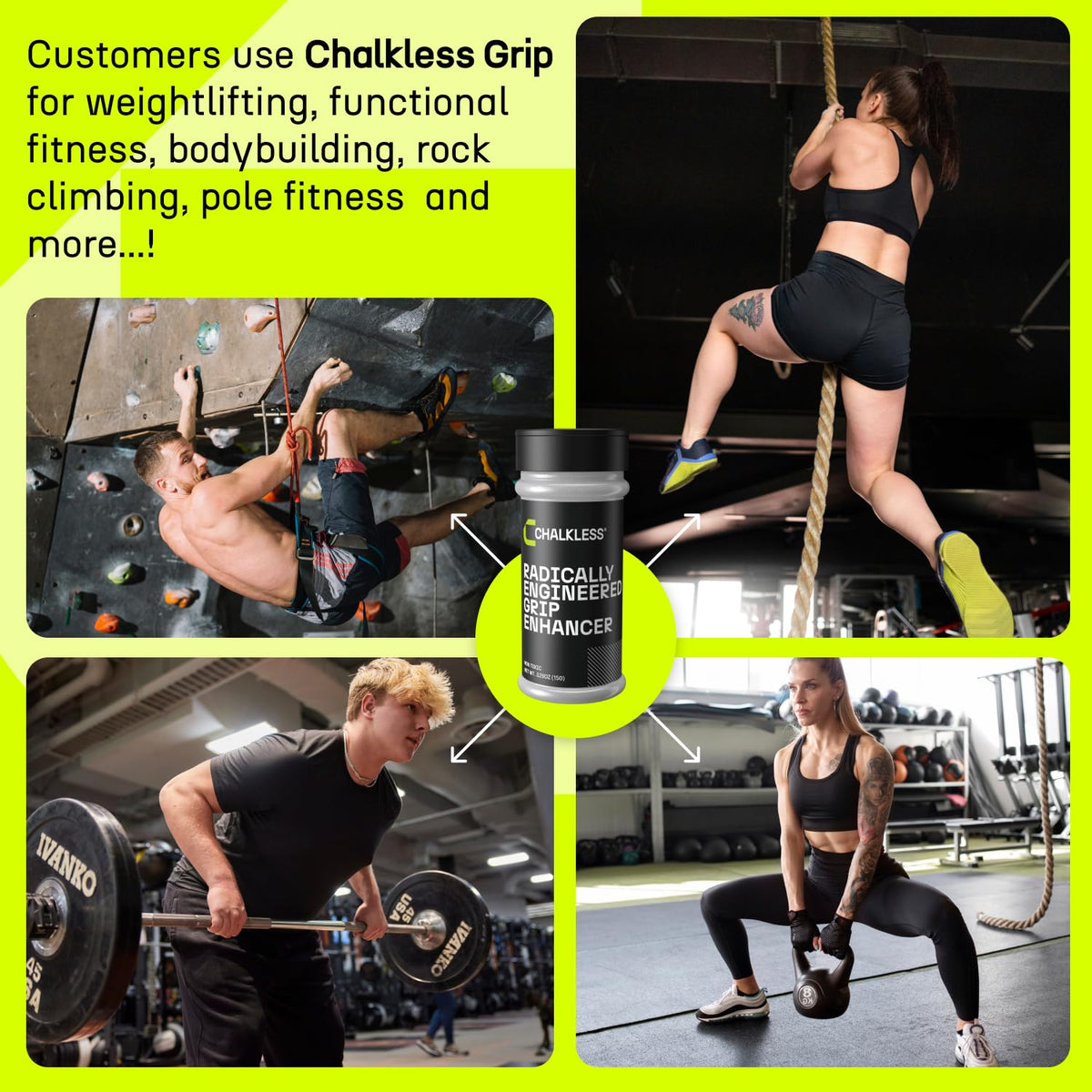 Chalkless Grip Enhancer - Premium Liquid Chalk Alternative & Less Mess Hand Chalk for Weightlifting, Powerlifting, Yoga, Gaming, Climbing, and More, Non-Toxic Long-Lasting & Reliable